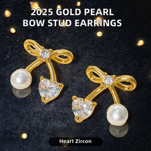 Boucles d'oreilles tendance chic 2025 en laiton plaqué or 18 carats avec zircon et mini-perle en forme de nœud pour femme - Vente en gros usine - Product Image 2