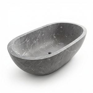 Baignoires ovales modernes sur mesure de luxe, exclusives, en marbre noir/Nero Marquina, autoportantes, pour salle de bain, villa, hôtel - Product Image 2