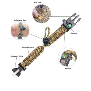 Bán buôn điểm nóng 5-in-1 ô dây bện Vòng đeo tay ngoài trời đa chức năng điều chỉnh công cụ la bàn đá lửa - Product Image 6