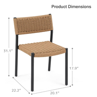 Chaises de salle à manger d'extérieur en corde tressée, chaises d'appoint modernes en osier pour patio avec structure en métal noir pour jardin et cour arrière