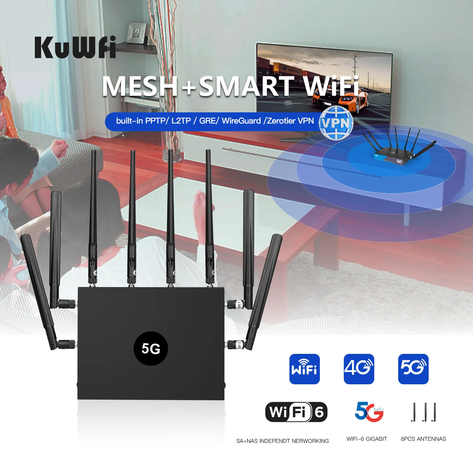 KuWFi RM503Q 5G 라우터 모뎀 WIFI6 3000 Mbps 심 카드 슬롯 야외 5G 라우터 CPE