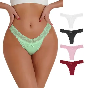 Vente en gros de caleçons Bragas taille basse Tangas De Mujer Femeninas Culotte string personnalisée en dentelle pour femme