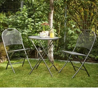 3pcs Outdoor Metal Mesh Folding Bistro Pliable Coffee Bar Set Portable Iron Wire Mesh Balcon Chair and Table Garden Furniture