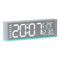 Jam Alarm Meja Digital LED dengan Lampu Ambient, Alarm Ganda, Tampilan Suhu, Tanggal, Hari, Output USB, Kecerahan Otomatis
