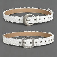 Ceinture large en PU blanc avec dentelle et strass, boucle en alliage, ceinture décorative polyvalente pour jeans, robe, accessoire étudiant