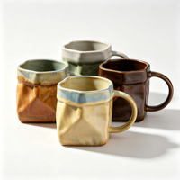 Tasse à café artisanale en grès irrégulier, glaçure réactive, tasse en céramique froissée avec anse, tasse à thé en poterie pour la maison, le café ou comme cadeau