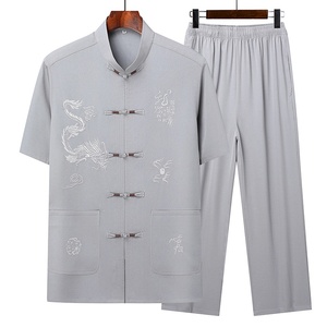 Nuevo Traje <span class=keywords><strong>Hanfu</strong></span> Estilo Tang Chino KJ 2027 para Hombre, Ropa Casual de Verano de Seda de Hielo, Manga Corta, para Hombres de Mediana Edad y Mayores - Product Image 4