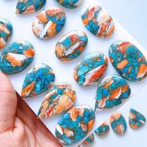 Orange huître épineuse Turquoise Mohave Cabochon pierre précieuse en vrac pour la fabrication de bijoux pierre polie naturelle pour bagues pendentifs - Product Image 3
