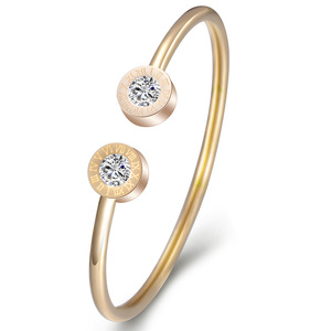Bracelet en diamant en forme de C, ajustable, chiffres romains, bijoux pour femme, acier, or, or rose, taille brillant ronde, diamant synthétique de laboratoire - Product Image 3