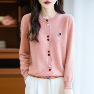 Cárdigan de <span class=keywords><strong>Lana</strong></span> 100% <span class=keywords><strong>Merino</strong></span> para <span class=keywords><strong>Mujer</strong></span>, Cuello Redondo, Holgado, con Botones Coloridos, para Primavera - Product Image 2