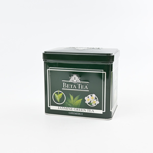 Custom Dark Green Square <b>Metal</b> Tea Tin <b>Box</b> Border Print Jasmine Illustration Empty Tin for Jasmine Green Tea Packaging - Product Image 4