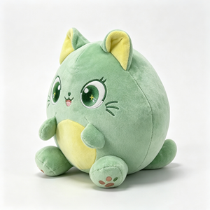 ตุ๊กตาแมวสีเขียวทรงกลมแบบกำหนดเองได้ พร้อมดวงตาดาววิบวับและท้องสีขาว ตุ๊กตาแมวน่ารักสีเขียวพร้อมดวงตาดาวปักลาย - Product Image 4