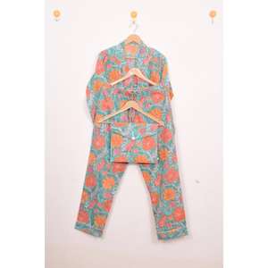 Conjunto de Pijama de Algodón con Diseño Floral, Estampado a Mano, Ropa de Dormir Ligera para Mujer, Conjunto de Verano para Estar en Casa - Product Image 6