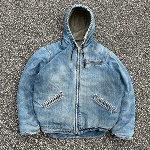 Custom Heavyweigh Denim Hoodie Work <b>Jacket</b> With Hood Sherpa <b>Lined</b> Distress Winter Workers Workwear Jeans <b>Jacket</b> - Product Image 1