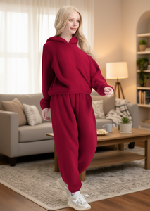 Tc421r Tuta da donna in pile con cappuccio, vestibilità ampia, tinta unita, casual, per l'autunno, con tasche laterali e vita elasticizzata - Product Image 2