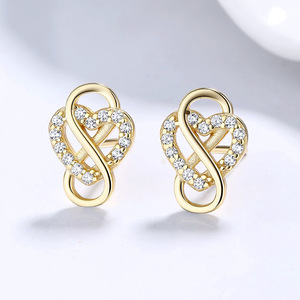 Elegantes Pendientes de Plata de Ley S925 con Corazón Infinito y Circonitas, 8 Piedras, para Mujer, Estilo Lujoso, Venta al Por Mayor - Product Image 3