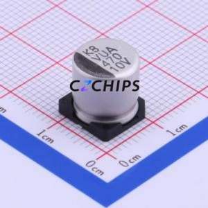 ตัวเก็บประจุแบบอิเล็กโทรไลต์อะลูมิเนียม SMD รุ่น VUA471M1ATR-1010, ขนาด D10xL10 มม. ความจุ 470uF 20% 10V 10 มม. - Product Image 1