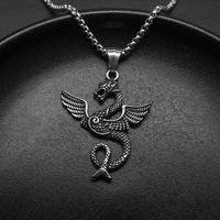 Liontin Baja Anti Karat Bertekstur Mitologi Ular Laut Sayap Naga, Perhiasan Fashion Berkualitas Tinggi, Kalung Pria Grosir