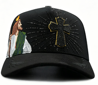 Nueva Gorra de Béisbol Negra con Cruz Gótica y Pedrería, Estilo Deportivo Urbano Unisex, Bordado 3D, 5 Paneles, Ajustable, de Algodón
