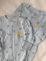 Pyjama grenouillère bébé personnalisé brodé avec nom, en coton côtelé à manches longues, avec fermeture éclair bidirectionnelle