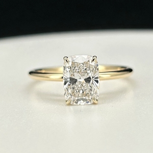 HQ Gems IGI CVD Diamante <span class=keywords><strong>18K</strong></span> Ouro Amarelo D VS1 2 Carat Lab Diamante Almofada Anel De Noivado - Product Image 1