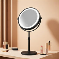Cermin Rias Sensor Layar Sentuh 8" Dapat Diisi Ulang, Dapat Disesuaikan Tingginya, Logam, Kaca Dua Sisi, Pembesaran 10x, 54 Lampu LED