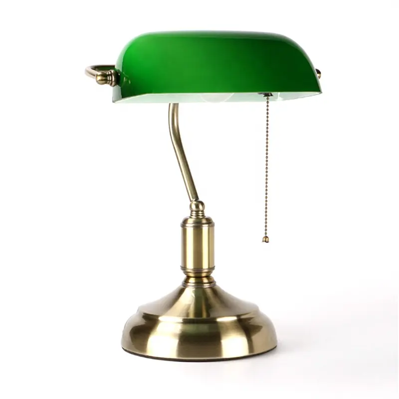 Candeeiro de mesa banqueiro de vidro verde, luminária de mesa antiga em vitral, luminária vintage para decoração de mesas