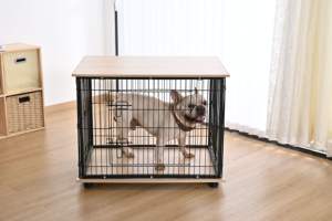 Jaula para Perros de Madera de Nogal con Barras Metálicas, Jaula Moderna para Mascotas, 80x56x63cm - Product Image 6