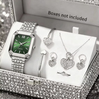 Montres rectangulaires élégantes pour femmes, ensemble de bijoux en forme de cœur en strass, montre-bracelet à Quartz pour dames, Relogio Feminino (sans boîte), 6 pièces