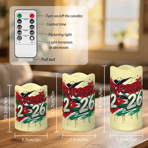 ชุดเทียน LED ตกแต่งสำหรับแฟนฟุตบอลจอร์แดน 3 ชิ้น ขอบหยัก ลายธีมการแข่งขันปี 2026 ไม่มีเปลวไฟ พร้อมรีโมท - Product Image 6