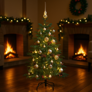 Sapin de Noël artificiel de 150 cm articulé avec 150 lumières LED blanc chaud, arbre décoratif d'intérieur avec baies et cônes de pin - Product Image 2