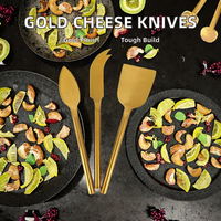 Juego de 3 Cuchillos para Queso de Acero Inoxidable Chapado en Oro, Ecológicos, Aptos para Lavavajillas, Cuchillo para Pastel de Bodas, Cortador de Queso
