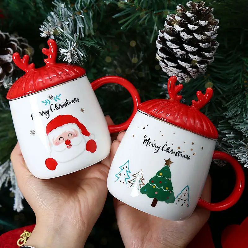 Taza de café de Navidad personalizada al por mayor 2023, juego de cerámica, capuchino de porcelana, taza de Papá Noel para bebidas de café especiales