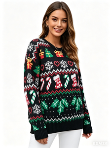 IFFEI <strong>Women's</strong> Korean Winter <strong>Christmas</strong> Sweater Fun Novelty Pullover Crew Neck Knitted <strong>Jumper</strong> Geometric Pattern for Party - Product Image 5