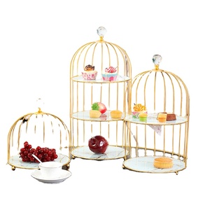 Gaya Eropa burung logam kandang rak kue ganda 2 tingkat 3 tingkat batu marmer makanan penutup berdiri tampilan kue - Product Image 1