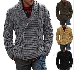 Men's High Neck Long-Sleeve Shawl Collar Cable Design Cardigan Knitted Sweater For Men 2021