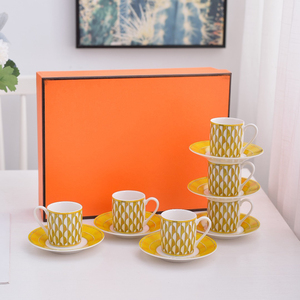 Tazas de Café de Porcelana Fina, Estilo Europeo de Lujo, Juego de 6 Tazas y Platos, Venta al Por Mayor - Product Image 1