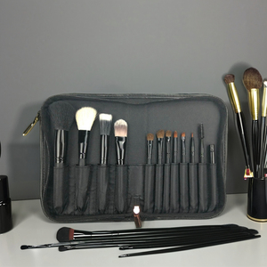 Royal Fair Custom Black PU Leather Zipper <strong>Makeup</strong> <strong>Brush</strong> <strong>Case</strong> Embossed Logo Portable Beauty Storage Cosmetic Toiletry Bags - Product Image 1