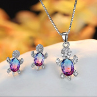 Conjunto de collares y pendientes con forma de tortuga para mujer y niña, joyería con adornos de animales, moda al por mayor