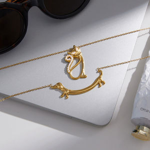 Collana con Ciondolo Trendy per Donna in Acciaio Inossidabile Placcato Oro 18K con Strass a Forma di Gatto o Cane - Product Image 4