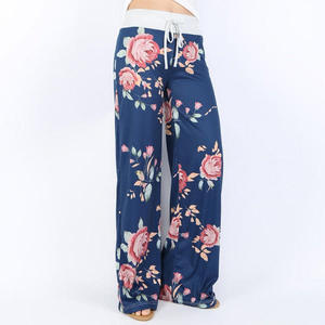 Pantalones de Yoga de pierna ancha larga con estampado elástico suelto informal para mujer, pantalones de salón con cordón, pantalones de pijama - Product Image 4