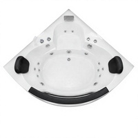 Baignoire balnéo triangulaire de 1400 mm pour deux personnes, spa d'angle en acrylique avec façade transparente incurvée et système de jets de massage