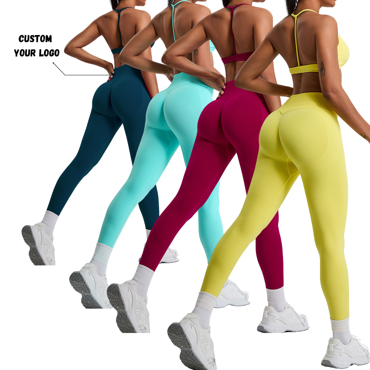 Customizable Logo Hot New Seamless Exercise Suit Hip Lifting Leggings Outdoor Running Yoga Bra 2 Piece Fitness Set