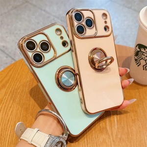 Funda de silicona suave con soporte de anillo chapado para iPhone 17 Pro Max Air 11 12 13 Mini 14 15 16 XR XS X 7 8 Plus SE - Product Image 4
