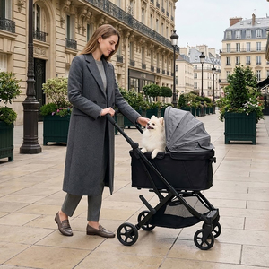 Carrito Plegable Doble para Mascotas con Ruedas Giratorias de 360 Grados, Fácil de Guardar y Transportar, Fabricado en China - Product Image 1