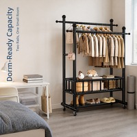 Porte-vêtements en acier à double étagère en maille, grand et élégant, pour balcon, salon, placard, armoire, rangement domestique et optimisation de l'espace