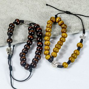 Pulsera de <span class=keywords><strong>Rosario</strong></span> con Cuentas de Madera Natural, Diseño 2026, Joyería Espiritual para Oración, Lista para Enviar - Product Image 1