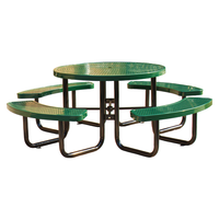 Table de pique-nique en acier perforé ronde commerciale d'extérieur avec banc Table à manger en métal d'extérieur de restaurant de patio avec le trou de parapluie