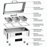 9L Silberner Edelstahl Chafing Dish Catering-Set Elektrische Heizung Anti-Klemm-Design 24-Stunden-Buffet-Wärmer Manuelle Temperaturregelung