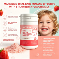 SHITONG Poudre de fraise douce pour enfants, soin quotidien sûr et amusant pour les dents, 50g